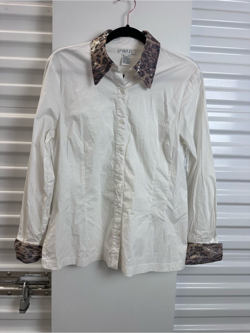ISABEL White Shirt with Metallic Sequin Animal-Print Collar
